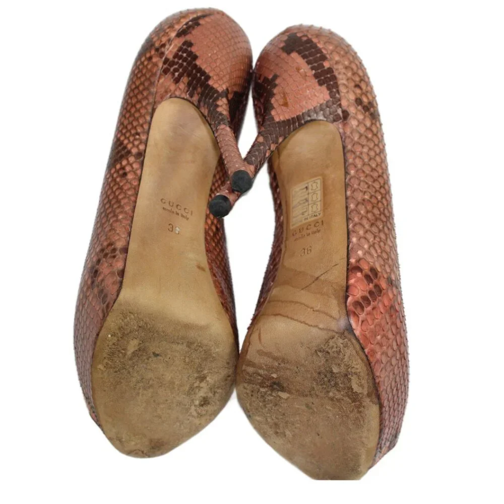 Gucci Lili Two Tone Brown Blush Python Peep-Toe Platform Stiletto Heel Size 36